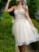 Elegant White Spaghetti Strap A-Line Short Homecoming Dresses For Birthday Party,HD1191