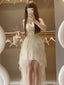 Elegant White Spaghetti Strap High Low Sleeveless Homecoming Dresses For Birthday Party,HD1182