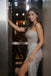 Stunning Silver Sweetheart Sequin Short Homecoming Dress High Slit Unique Party Gown,HD1375