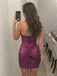 Sexy Purple Plunge Sequin Homecoming Dress Ruched Bodycon Crafted Sparkle,HD1363