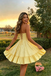 Fancy Yellow Strapless Sleeveless Cocktail Homecoming Dress Glitter Ruffled A-Line Mini,HD1237