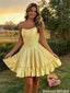 Fancy Yellow Strapless Sleeveless Cocktail Homecoming Dress Glitter Ruffled A-Line Mini,HD1237