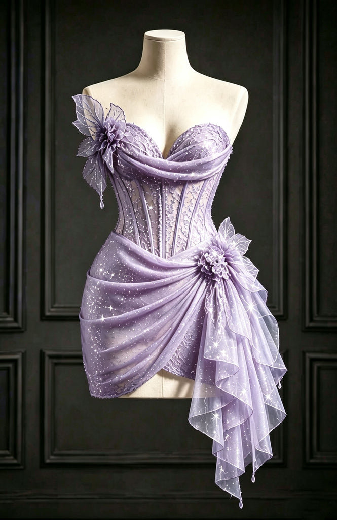 Elegant Pink Sparkly Sweetheart Mini Homecoming Dress Bow Detail Ruched Fancy Skirt,HD1376