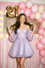 Pretty Lavender Sweetheart Puff Sleeve Homecoming Dress Sequin Mesh Flared Mini Gown,HD1238