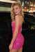 Sexy Hot Pink Strapless Sequin Bodycon Homecoming Dress with Dazzling Crystal Shine,HD1381