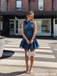 Classy Blue Satin Cocktail Homecoming Dress Halter Neck Ruffled Hem Sexy Mini Party,HD1348