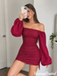Deep Berry Red Strapless Shirred Sequin Bodycon Homecoming Dress,HD1398