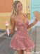 Cute Pink Mini Slip Modern Sequin Beaded Cocktail Homecoming Dress,HD1393