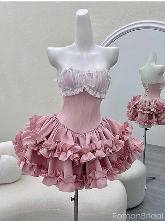 Cute Pink Sweetheart Sleeveless A-Line Short Homecoming Dresses For Party,HD1142