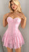 Sexy Pink Sweetheart Long Sleeve Lace A-Line Short Homecoming Dresses For Party,HD1144