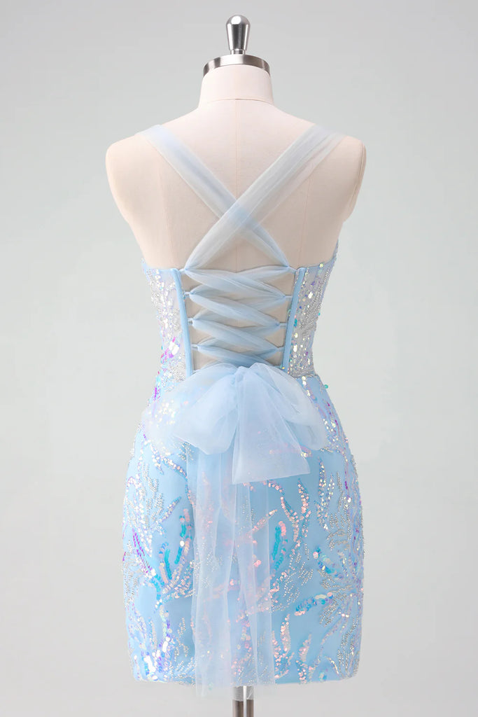 Sexy Blue Spaghetti Strap Sleeveless Mermaid Short Homecoming Dresses For Party,HD1147