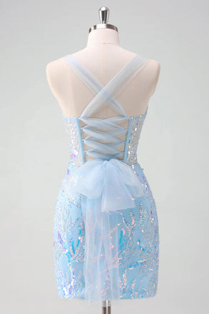 Sexy Blue Spaghetti Strap Sleeveless Mermaid Short Homecoming Dresses For Party,HD1147