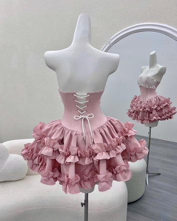 Cute Pink Sweetheart Sleeveless A-Line Short Homecoming Dresses For Party,HD1142