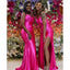 Elegant Spaghetti Straps Mermaid Side Slit Satin Long Bridesmaid Dresses Online, BG731