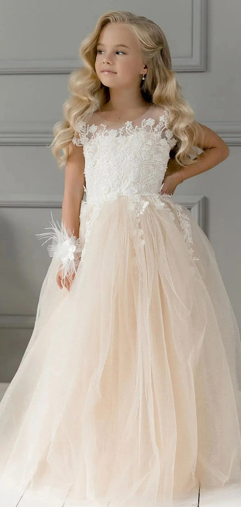 Cute Pink Spaghetti Strap Sleeveless Long A-Line Flower Girl Dress , FGS0036