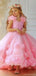 Cute Pink V-Neck Floral Long A-Line Flower Girl Dress, FGS0039