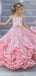 Floral Pink Spaghetti Strap A-Line Sleeveless Long Flower Girl Dress, FGS0048