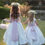 Cute White Bow Halter Sleeveless Floral Long Flower Girl Dress, FGS0047