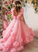 Cute Pink V-Neck Floral Long A-Line Flower Girl Dress, FGS0039