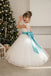 Fancy Lace Flower Girl Dress Beautiful Tulle Ball Gown with Blue Sash Ribbon, FGS0055
