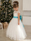 Fancy Lace Flower Girl Dress Beautiful Tulle Ball Gown with Blue Sash Ribbon, FGS0055