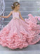 Floral Pink Spaghetti Strap A-Line Sleeveless Long Flower Girl Dress, FGS0048