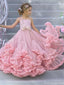 Floral Pink Spaghetti Strap A-Line Sleeveless Long Flower Girl Dress, FGS0048