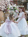 Cute White Bow Halter Sleeveless Floral Long Flower Girl Dress, FGS0047