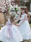 Cute White Bow Halter Sleeveless Floral Long Flower Girl Dress, FGS0047