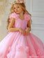 Cute Pink V-Neck Floral Long A-Line Flower Girl Dress, FGS0039