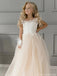 Cute Pink Spaghetti Strap Sleeveless Long A-Line Flower Girl Dress , FGS0036