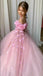 Cute Pink Off-Shoulder Floral Long A-Line Flower Girl Dress , FGS0038