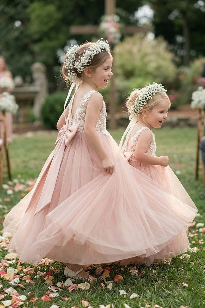 Beautiful Pretty Pink Flower Girl Dresses Tulle A Line Floor Length Unique Design, FGS0052
