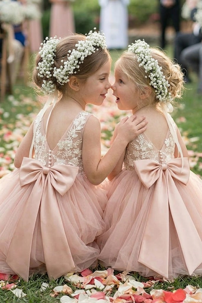 Beautiful Pretty Pink Flower Girl Dresses Tulle A Line Floor Length Unique Design, FGS0052