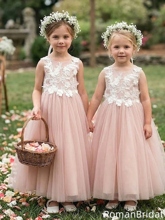 Beautiful Pretty Pink Flower Girl Dresses Tulle A Line Floor Length Unique Design, FGS0052