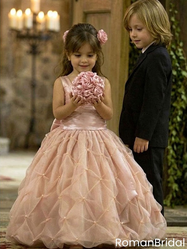Pretty Pink Flower Girl Ball Gown Featuring Fancy Pearl Accented Tulle, FGS0054