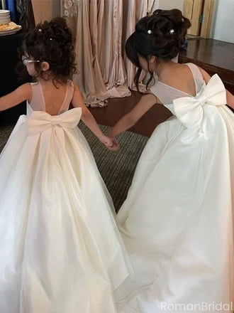 Cute White Jewel Sleeveless Floral Long A-Line Flower Girl Dress, FGS0044