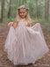 Cute Pink Short Sleeve Floral Long A-Line Flower Girl Dress, FGS0041