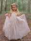 Cute Pink Short Sleeve Floral Long A-Line Flower Girl Dress, FGS0041