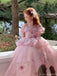 Cute Pink Off-Shoulder Long A-Line Flower Girl Dress , FGS0037