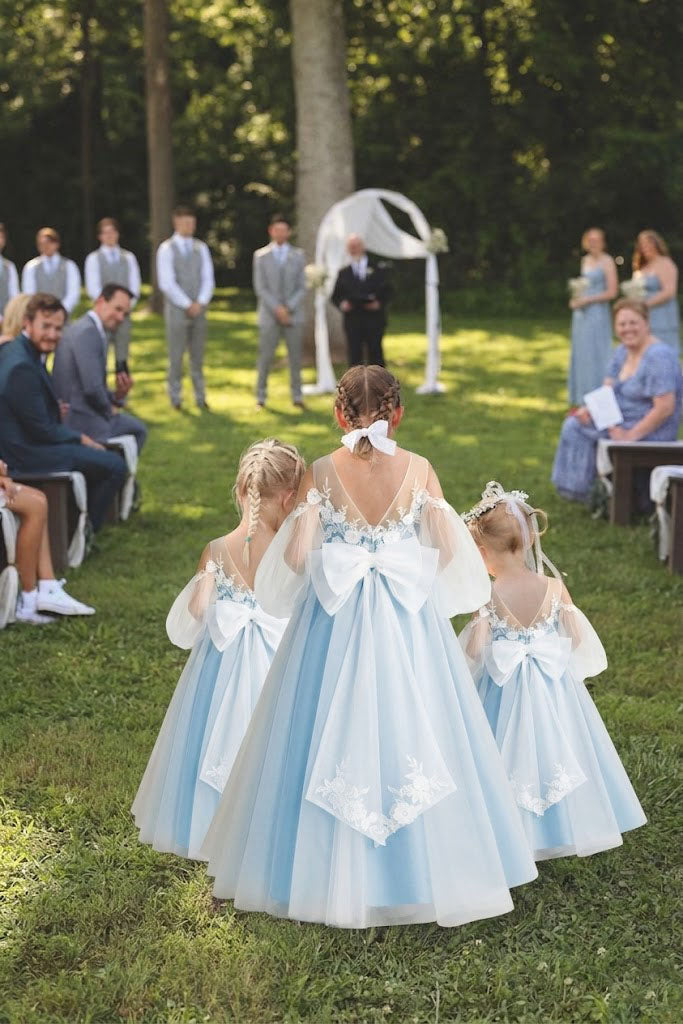 Classy Modern Blue Flower Girl Dresses Tulle Long Sleeve A Line Floor Length Gown, FGS0053