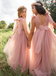 Cute Pink Square Sleeveless Floral Long A-Line Flower Girl Dress, FGS0042