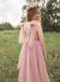 Cute Pink Square Sleeveless Floral Long A-Line Flower Girl Dress, FGS0042
