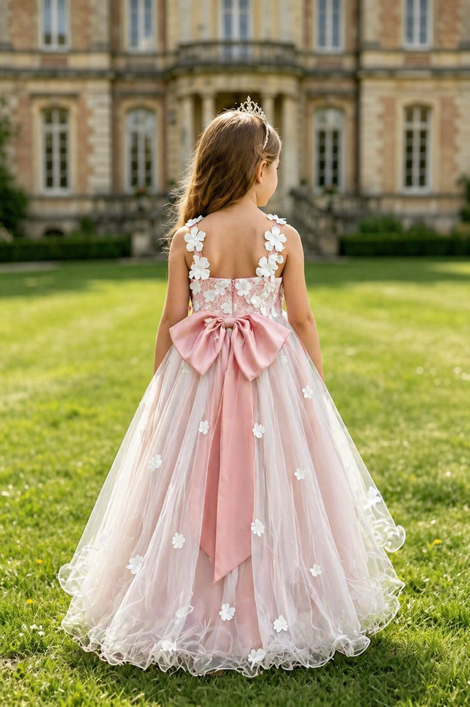 Beautiful High-Low Flower Girl Dress 3D Floral Lace Sleeveless Party Dress, FGS0050