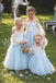 Classy Modern Blue Flower Girl Dresses Tulle Long Sleeve A Line Floor Length Gown, FGS0053