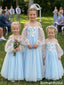 Classy Modern Blue Flower Girl Dresses Tulle Long Sleeve A Line Floor Length Gown, FGS0053