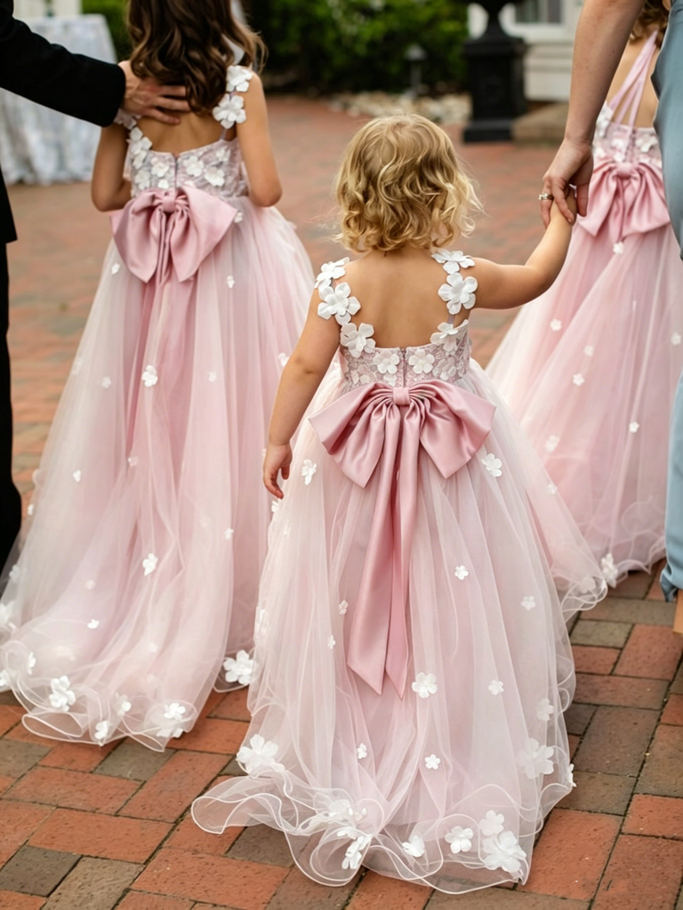 Beautiful High-Low Flower Girl Dress 3D Floral Lace Sleeveless Party Dress, FGS0050
