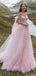 Elegnat Off-The-Shoulder Tulle Wedding Dresses Pink Floral Applique Fairy Style Ball Gown,WD0584