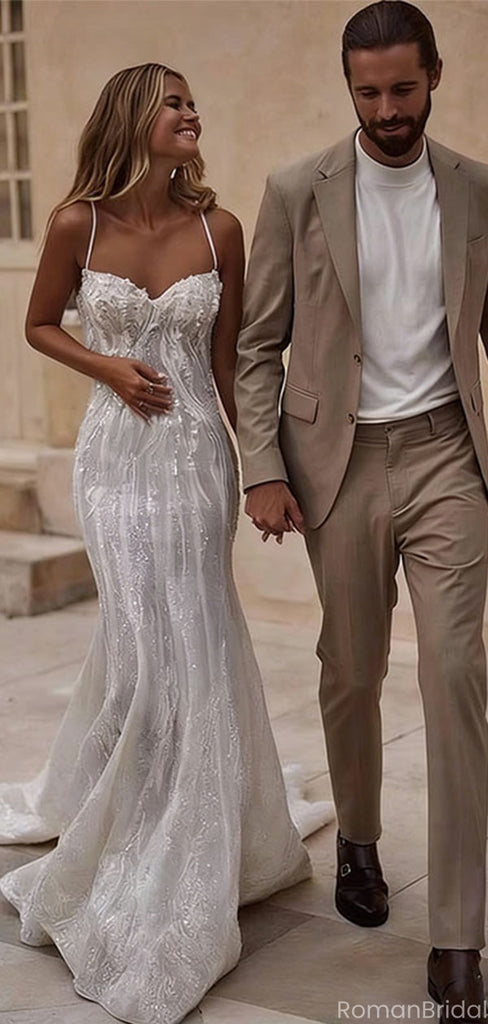 Sexy Sparkly Sequin Mermaid Wedding Dresses Sweetheart Sleeveless Bridal Dress,WD0586