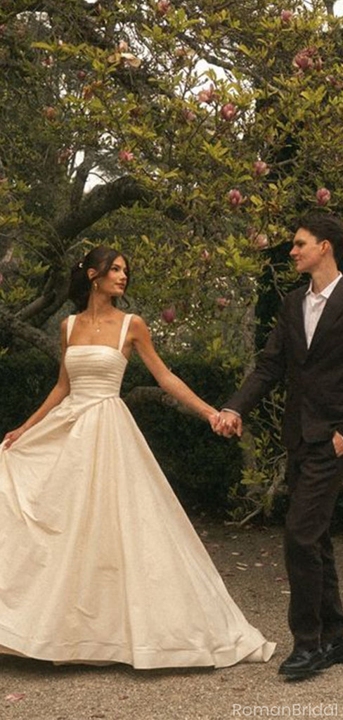 Elegant White Spaghetti Strap Sleeveless Mermaid Long Wedding Dresses With Sweep Trailing,WD0571